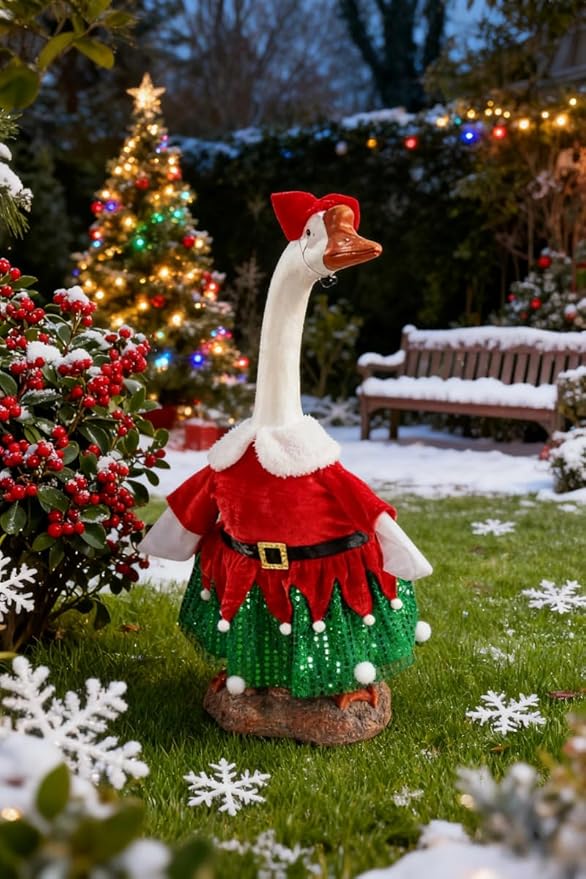 Christmas Porch Goose Outfit - 23" Goose Costume Festive Outfit for Cement Plastic Porch Goose Statue – Funny Outdoor Christmas Decor,Lawn Yard Decor,Patio & Garden Party