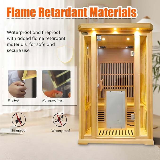 Far Infrared Sauna for Home Low EMF 2 Person Indoor Dry Hemlock Wood 1800W Graphene Heaters Panels Personal Sauna with Touch Intelligent Panel, Bluetooth Reading Light, 47.2 * 39.4 * 74.8in