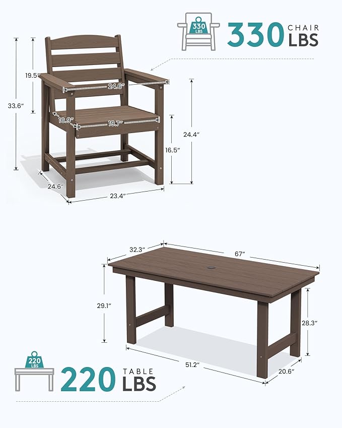 SERWALL Patio Dining Chair Set of 2, Coffee