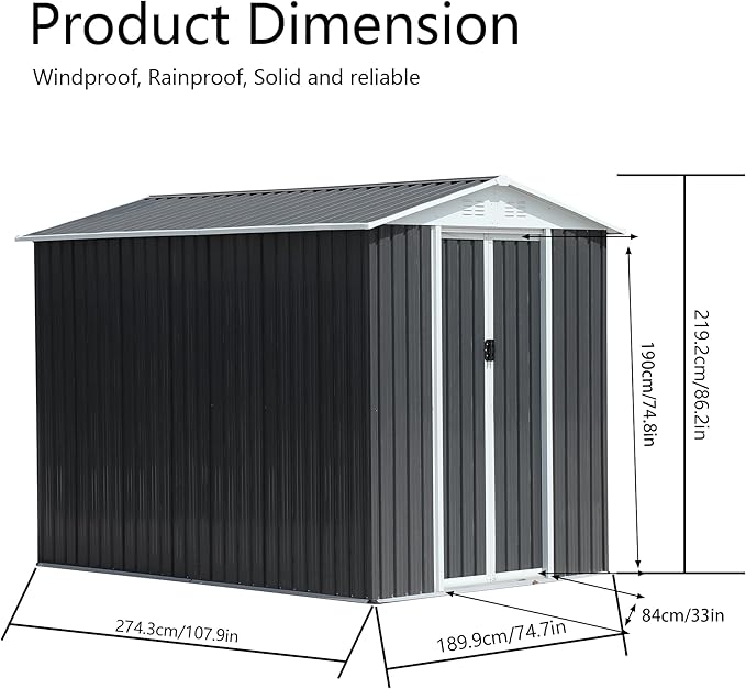 Ball & Cast 10x8 FT Outdoor Storage Shed with Windows, Metal Garden Sheds with Punched Vents and Lockable Door,Clearance Tool House with Aluminum Frames for Backyard,Patio,Grey