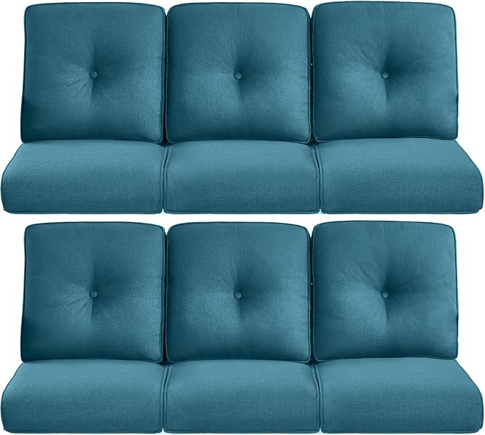 Pop 22x25/22x24 Outdoor Furniture Cushions Set of 6 - Comfortable Patio Chair Cushion for Rattan Wicker Dining Rocking Chairs Loveseat Couch L-Shape Sectional Sofa - Peacock Blue/Button