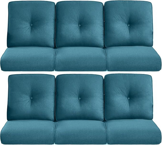 Pop 22x25/22x24 Outdoor Furniture Cushions Set of 6 - Comfortable Patio Chair Cushion for Rattan Wicker Dining Rocking Chairs Loveseat Couch L-Shape Sectional Sofa - Peacock Blue/Button