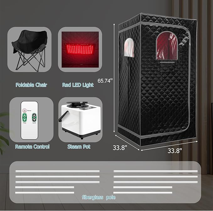 Steam Saunas for Home,Full Body Red Light Sauna Tents Portable Large Space Remote Control Indoor Steamer Sauna Box with 3L Steamer Machine,Foldable Chair,Pocket