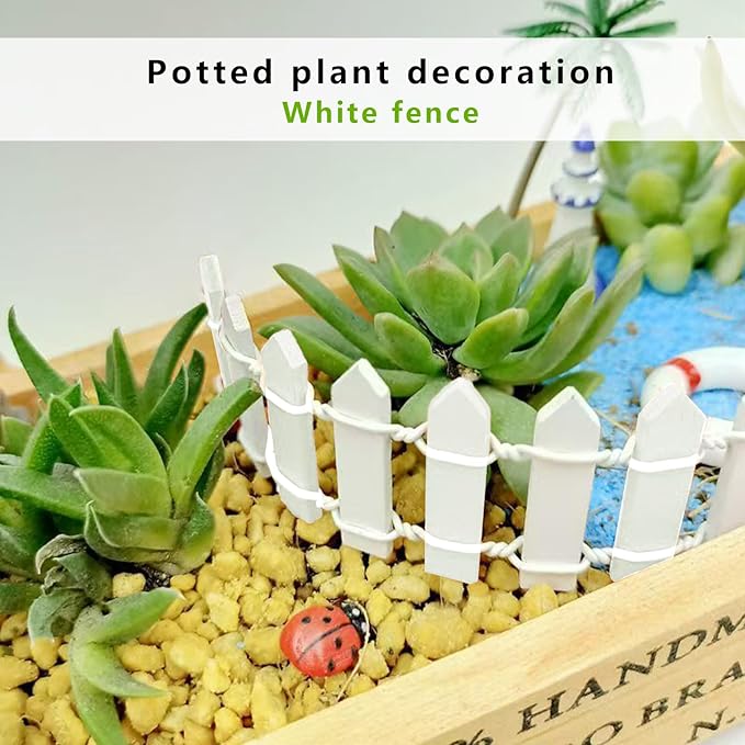 Miniature Fairy Garden Fence,2 Pcs DIY Brown and White Fence with Gate,Fairy Garden Accessories Miniature Ornaments for Dollhouse Home Plant Pot