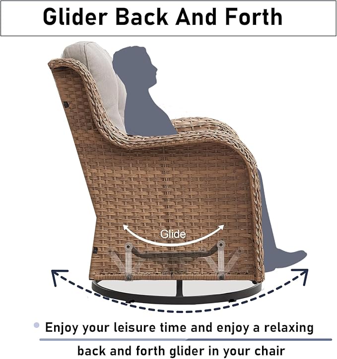 Luxury Wicker Swivel Patio Chairs Set of 3, Outdoor Swivel Rocking Chairs with Side Table, Outdoor Bistro Set for Patio, Porch, Yard, Deck, Poolside, Yellow/Beige