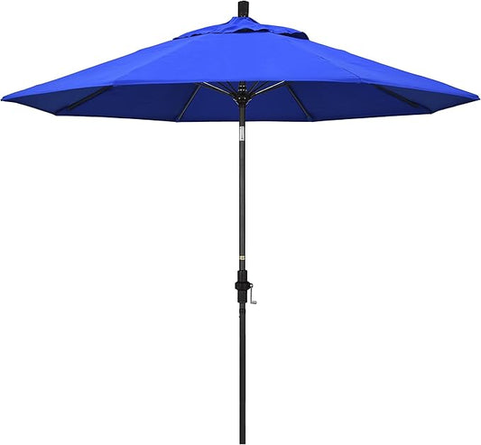 California Umbrella 9' Round Aluminum Pole Fiberglass Rib Market Umbrella, Crank Lift, Collar Tilt, Black Pole, Sunbrella Spectrum Mist