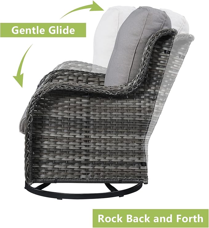 Rilyson 5 Piece Outdoor Patio Furniture Set - Rattan Wicker Patio Conversation Sets with 2 Swivel Rocker Chairs,2 Ottomans and 1 Sofa for Outside Porch Deck Backyard(Mixed Grey/Grey)