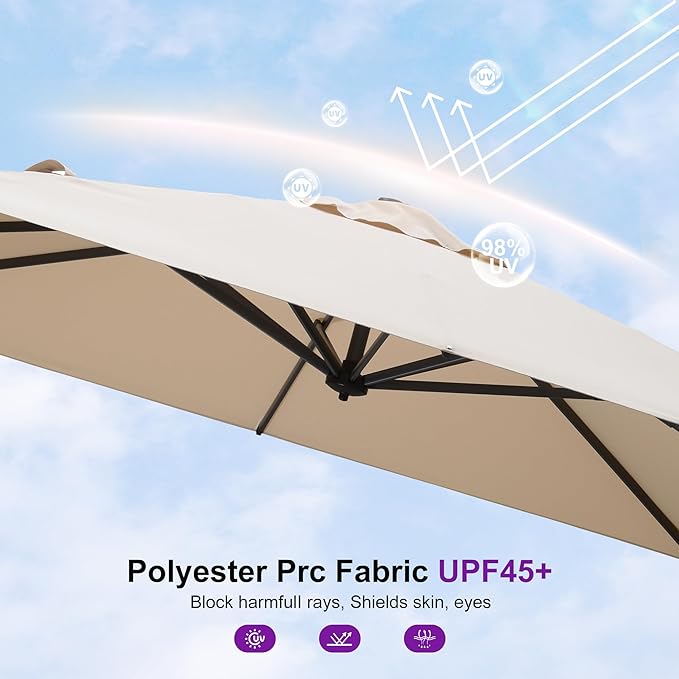 PURPLE LEAF 8' X 8' Patio Umbrella with In-ground Base for Pool 7' High Offset Outdoor Cantilever Umbrella Swimming Pool Umbrella with 360°Rotation for Poolside Beige