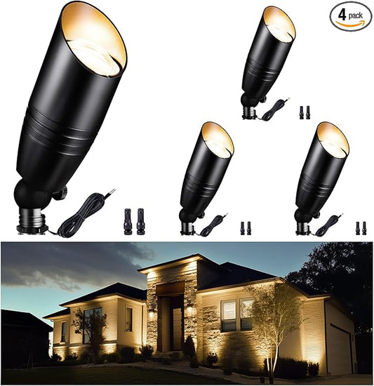 Low Voltage Landscape Spotlights, Black Outdoor LED 12V LED Lights, Waterproof Aluminum Uplighting for Tree House Garden Without MR16 Bulb 4 Pack