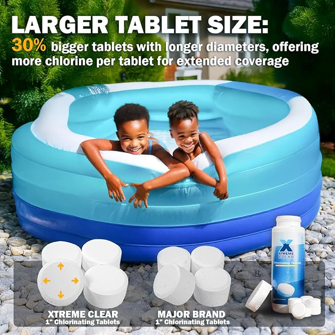 XtremeClear SuperDeal 9 Pack 1.5lbs Bottle 1" Chlorine Tablets Bottle 1.5 lbs Chlorinating Tabs for Swimming Pools, Spa, Hot Tubs, Small Pool, Slow Dissolving, 9 Pack