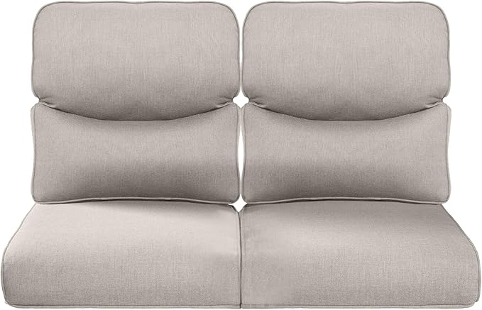 Pop 22x25/22x24 Outdoor Seat Cushions Set of 2 - Comfortable High Back Water-Resistant Patio Wicker Chairs Cushion for Dining Rocker Glider Loveseat Couch Sectional Sofa - Beige/Smile