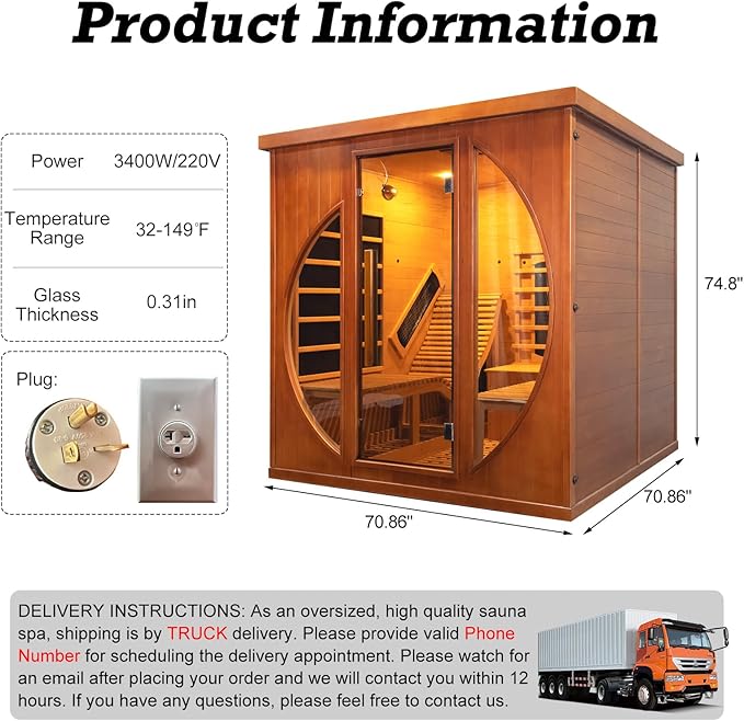 Infrared 2 Person Sauna with Recliner, Red Cedar Luxury Indoor Home Spa with 9 Heating Panels, 3400W, Oxygen Bar, Control Panel, Bluetooth Speaker, Full Spectrum Wood Dry Heat Sauna, 220V