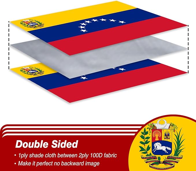 Venezuela Venezuelan Flag 3x5 ft Outdoor, Double Sided 3 Ply Heavy Duty Venezuela National Country Flag, 100% Quality Polyester Venezuelan Banner with Brass Grommets 4 Rows Stitches