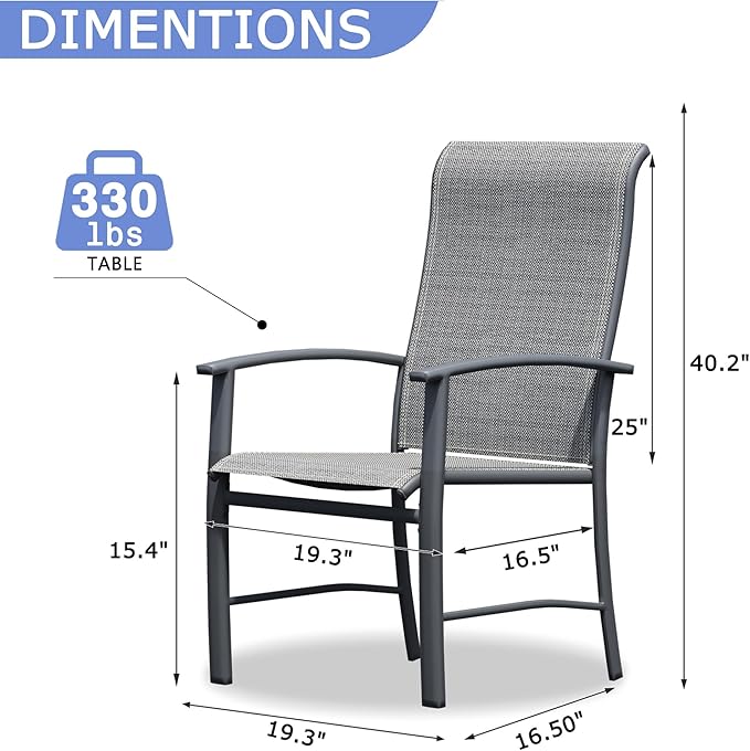 Outdoor Dining Chairs Set of 8, Stackable Patio Chairs with Metal Frame & Textilene Fabric, Perfect for Patio Garden Deck, Grey