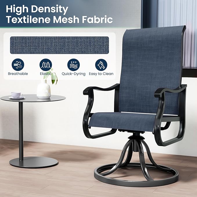Amopatio Patio Swivel Chairs Set of 2, Outdoor Swivel Rocker Dining Chairs with All Weather Textilene High Back & Metal Frame, for Backyard Deck Lawn Garden, Navy Blue