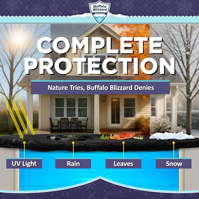 Buffalo Blizzard Economy 12 ft x 20 ft Rectangular Winter Pool Cover | Black/Blue | Closing Inground Swimming Pools | Easy to Install | Heavy Duty, Cold & UV Resistant | Shields from Seasonal Debris