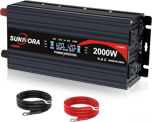 2000 Watt Inverter with LCD Display 12V DC to 110V/120V AC 60HZ Car Power Inverter with 2 AC Outlets & Dual USB Ports for Car RV Truck Camping