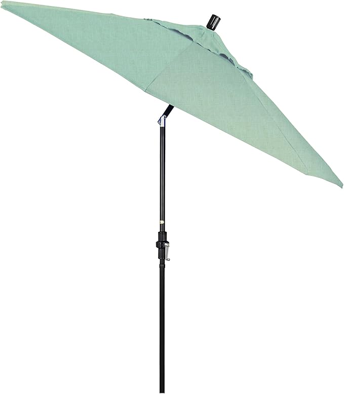 California Umbrella 9' Round Aluminum Pole Fiberglass Rib Market Umbrella, Crank Lift, Collar Tilt, Black Pole, Sunbrella Spectrum Mist