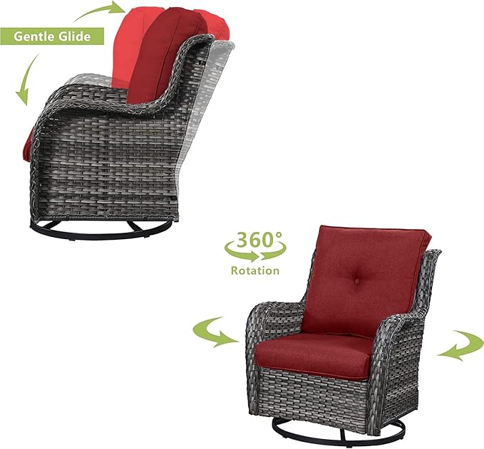 HUMMUH 6 Pieces Patio Furniture Set with Fire Pit Table Outdoor Conversation Set PE Wicker Patio Couch Swivel Glider Chairs Ottomans for Balcony Garden,Lawn,Deck