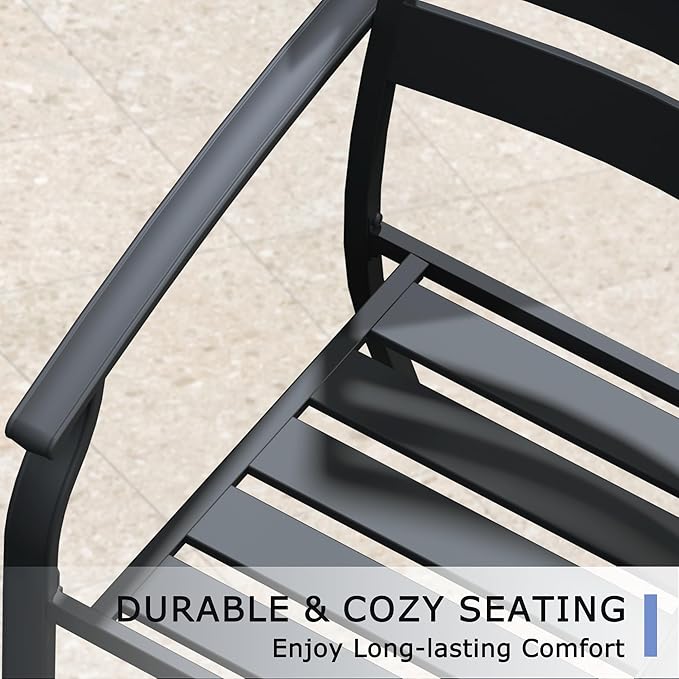 Patio Dining Chairs Set of 2, Black Stackable Outdoor Dining Chairs with Armrest and Wide Back, Wrought Iron Patio Furniture Chairs for Lawn, Backyard, Garden & Deck, Supports 300 LBS