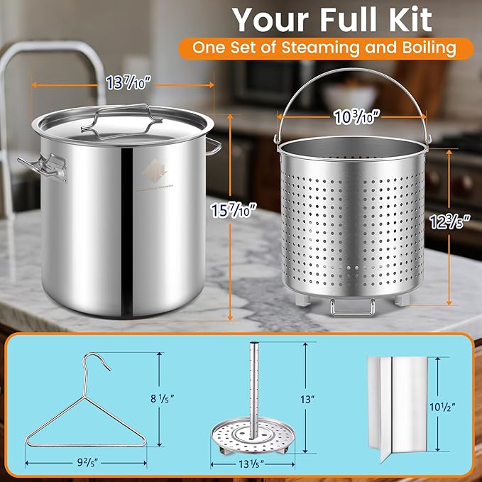 ARC 40QT Stainless Steel Stockpot With 200,000BTU Propane Burner, Seafood Boil Pot and Burner with Basket and Steamer Rack, Cookware for Crawfish Crab Shrimp Lobster Boil, Turkey Fryer, Tamale Steamer