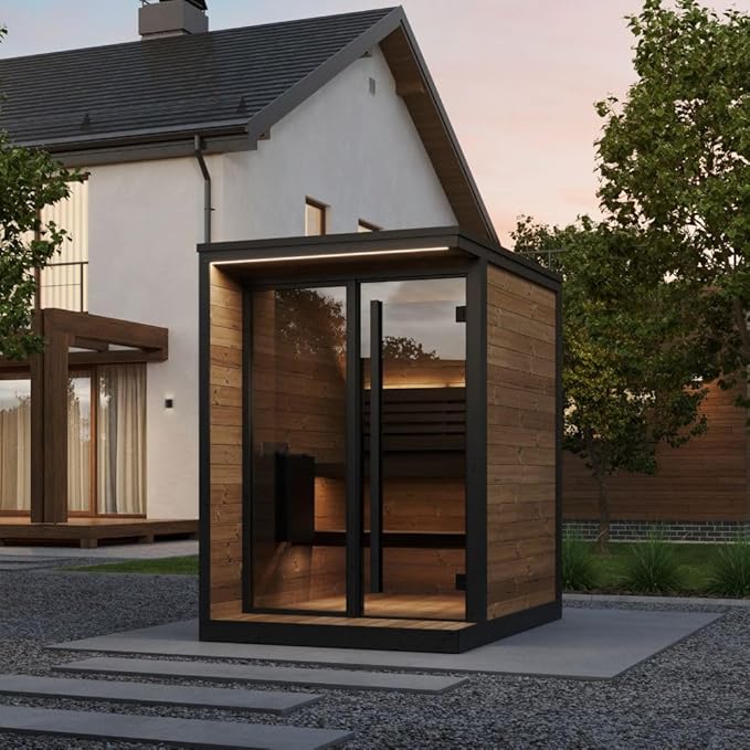 GL4 Outdoor Sauna Kit, Garden Luxury-Series Outdoor DIY Sauna Kit, Thermo-Spruce, up to 4 Persons Bundles (Sauna Heater and Sauna Stones Included) (Harvia Cilindro PC60E - Xenio WiFi)