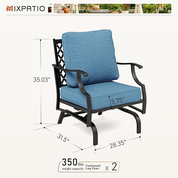 Patio Chairs Set of 2, High Back Outdoor Patio Metal Chairs with 5.75" Thick Cushions for Bistro Balcony Porch Deck and Yard, Navy Blue