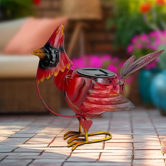 HONGLAND Solar Cardinal Statue Light, Animal LED Lights Outdoor, Solar Power Figurine Waterproof Metal Cardinal Yard Art for Pathway Patio Backyard Decoration Lawn Ornaments