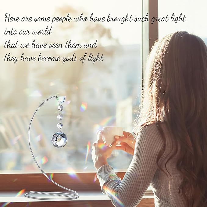 9-Inch Memorial Gifts,40mm Clear Memorial Crystal,Bereavement Suncatcher,Memorial Gifts for Loss of Mom Dad Friend Son Daughter,Silver Stand and a Sympathy Card