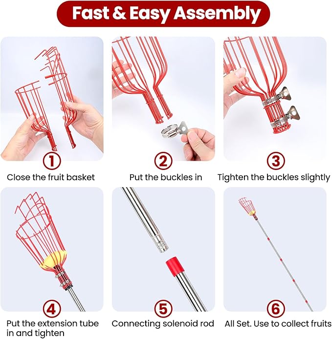 Fruit Picker Pole with Basket Segmented Fruit Picker Pole Tool for Apple Avocado Cherry Lemon Mango Orange Peach Picking(40-160") 12FT