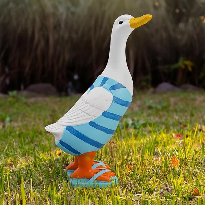 Elenon Duck Statue Garden Decorative, 10 inch High Adorable Flower Bed Animal Outdoor Decor, Yard Patio Art Sculptures Table Ornament, Blue