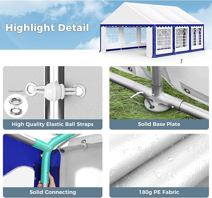 GREEN PARTY 16x20FT Party Tent Heavy Duty, Large Wedding Event Shelters with 3 Carry Bags & Removable Sidewalls, Outdoor Canopy Gazebo Commercial Tent for Carport Camping Garden Patio