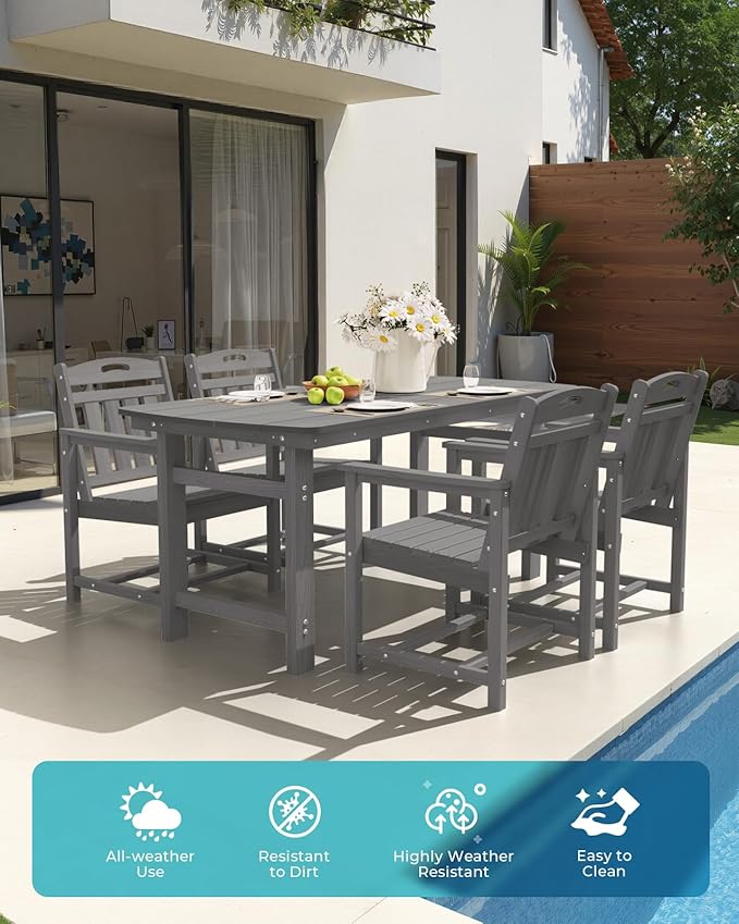 Ciokea HDPE Outdoor Dining Set 5-Piece Patio Table and Chairs with Umbrella Hole, All-Weather Patio Dining Set for 4, Durable Patio Furniture Set for Backyard, Garden, Lawn & Poolside, Grey