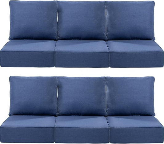 Luxury 22x24/22x25 6-Inch Outdoor Deep Seat Cushions Set of 6 - Comfortable Patio Zipper Chair Cushion for Wicker Dining Rocking Swivel Chairs Loveseat Couch Sectional Sofa - Navy Blue