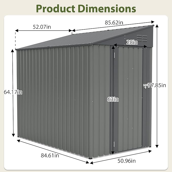 4x7 Ft Outdoor Storage Shed - Heavy Duty Metal Garden Shed, Galvanized Steel with Weather Protection, Lockable Tool & Bike Storage, Space-Saving Lean-to Design for Backyard (Olive Gray)