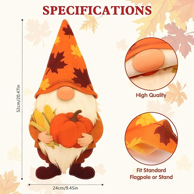 Thanksgiving Garden Flags 12x18 Inch Double Sided, Fall Gnome Yard Flags for Outside, Farmhouse Front Porch Outdoor Autumn Decor Holiday All Seasons Decoration