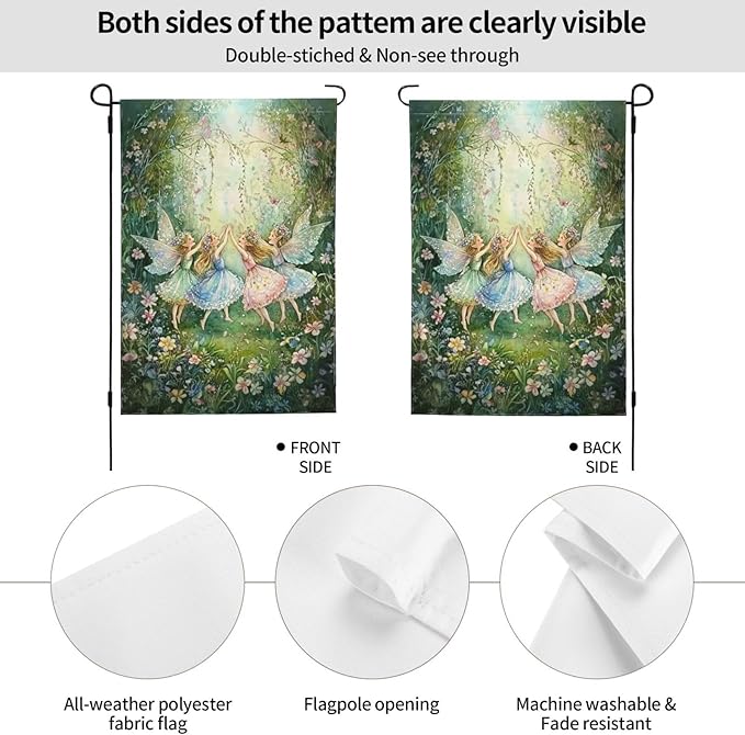 Fairy Flowers Garden Flag Vertical Double Sided Outdoor Yard Flags 12.5x18 Inch Burlap Banners for House Lawn