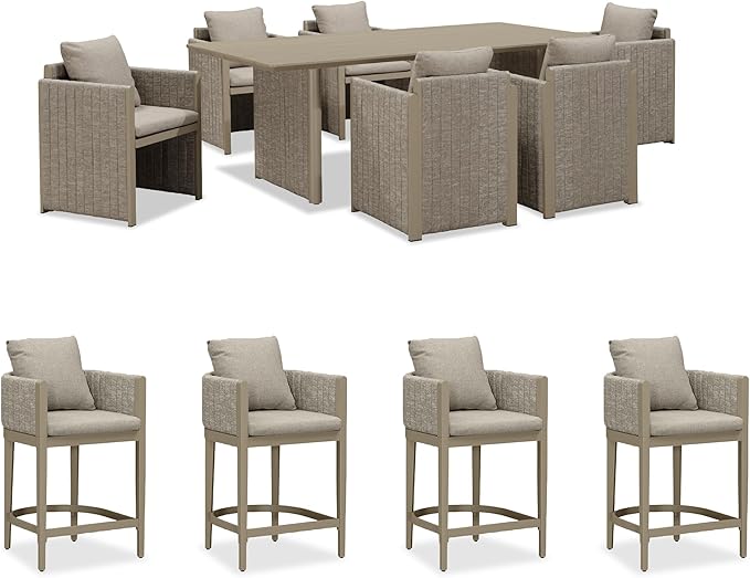 PURPLE LEAF 7-Piece Patio Conversation Set Olefin Cushions Outdoor Rectangular Aluminum Dining Table and Chairs for Garden Backyard Kitchen Indoor Decor Beige