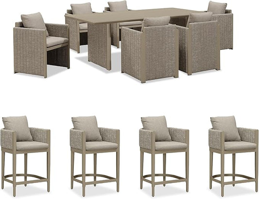 PURPLE LEAF 7-Piece Patio Conversation Set Olefin Cushions Outdoor Rectangular Aluminum Dining Table and Chairs for Garden Backyard Kitchen Indoor Decor Beige