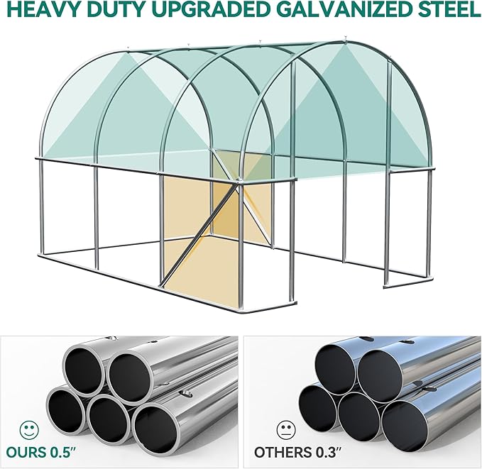 YITAHOME10'x7'x7' Greenhouses Large Walk-in Green House Heavy Duty Tunnel Green Houses Outdoor Portable Plant Gardening Upgraded Galvanized Steel Frame Zipper Doors 5 Crossbars Garden
