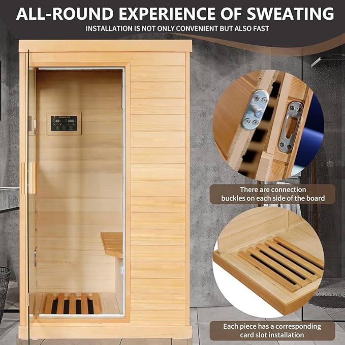 Infrared Sauna Home Sauna Spa Room Canadian Hemlock Wood 800W Indoor Saunas Low EMF 110V with Control Panel and Tempered Glass Door