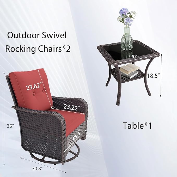 16 Pieces Outdoor Patio Furniture Set Outdoor Furniture Patio Sectional Sofa Conversation Sets w/ETL Approved 45" Gas Fire Table & Coffee Table, Swivel Rocking Chair Red.