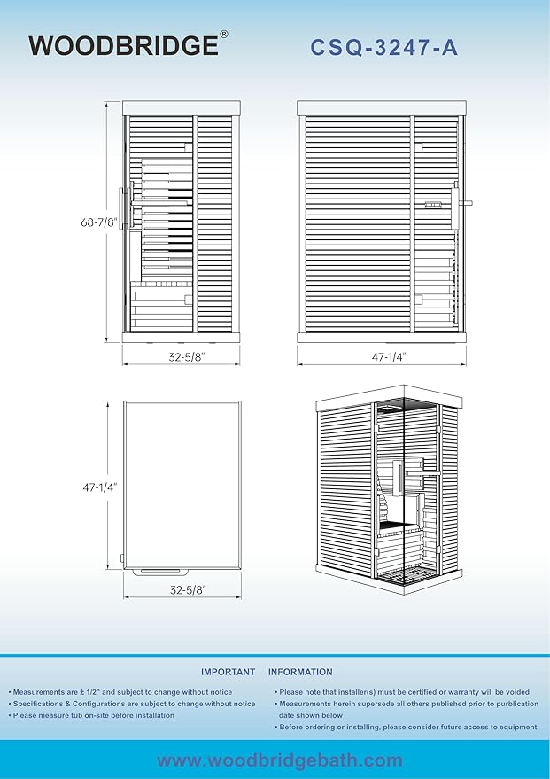 Woodbridge Infrared Home Sauna Room 1 Person Hemlock Wooden Indoor Sauna,7 Carbon 1560W/120V Heaters,with Led Color Therapy Light,Bluetooth Speaker,Tempered Glass,Touch-Tone Keypad and A Top Vent