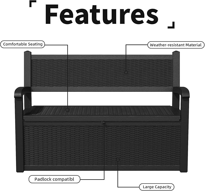Outdoor Storage Bench - Waterproof Resin Patio Bench with Storage, All-Weather Durable Design for Garden, Deck, or Patio