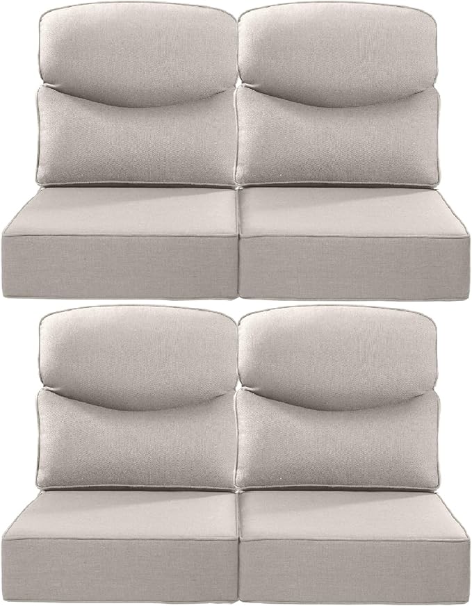 Luxury 22x24/22x25 6-Inch Smile Patio Dining Chair Cushions Set of 4 - Heavy Duty Water Slashproof Outdoor Seat Cushion for Outside Furniture Set Swivel Chairs Loveseat L-Shape Sofa - Beige