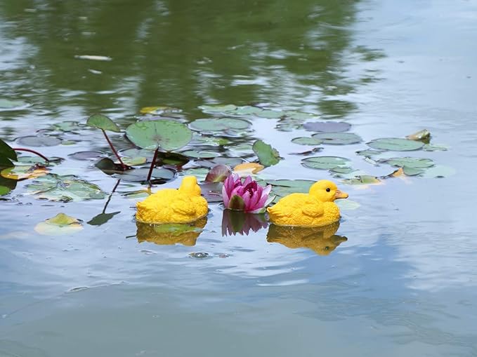Floating Resin Duck Figurine Pond Décor Garden Lawn Patio Outdoor Statue Yellow (Set of 2)