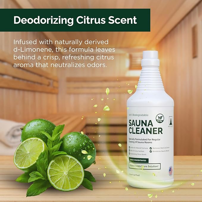 Sauna Cleaner - Natural Wood Cleaner & Deodorizer - Makes 10x More Solution - 1 Quart (32 Fl Oz)