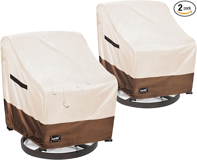 Outdoor Chair Covers 2 Pack, (33W x35D x38H inches)100% Waterproof Heavy Duty Patio Furniture Covers ,Outdoor Furniture Covers Waterproof for Patio Chair Covers,Beige&brown