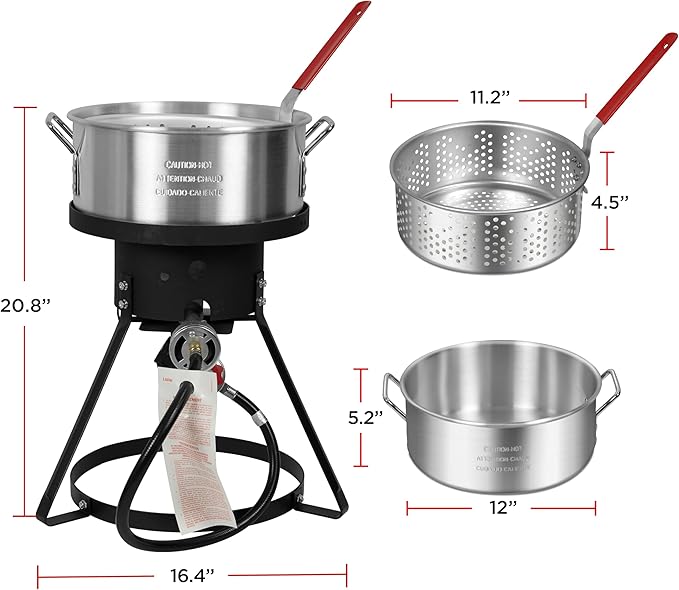 Red Mountain Valley 10.5-Quart Outdoor Propane Fish Fryer with Aluminum Filter Basket and Thermometer for frying fish, wings, 50,000 BTU Gas Propane Deep Fryer, 0-5 PSI Regulator, Full CSA Approved