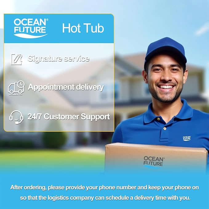 OCEAN FUTURE Hot Tub with Cover, 6 Person Indoor Outdoor Hot Tub Spa, Outdoor Spa 240V, 35 Jets, LED Lighting, Headrests, Outdoor Spa 85" x 85"